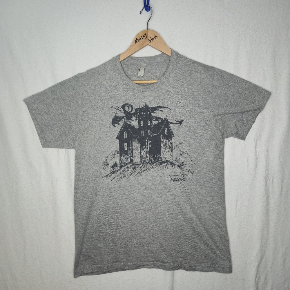 American Apparel Men's Haunted House Gray Short Sleeved Tee Shirt Size Medium